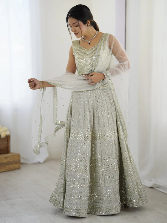 Capricious Grey Dori Work Georgette Wedding Wear Lehenga With Blouse - Zeel Clothing