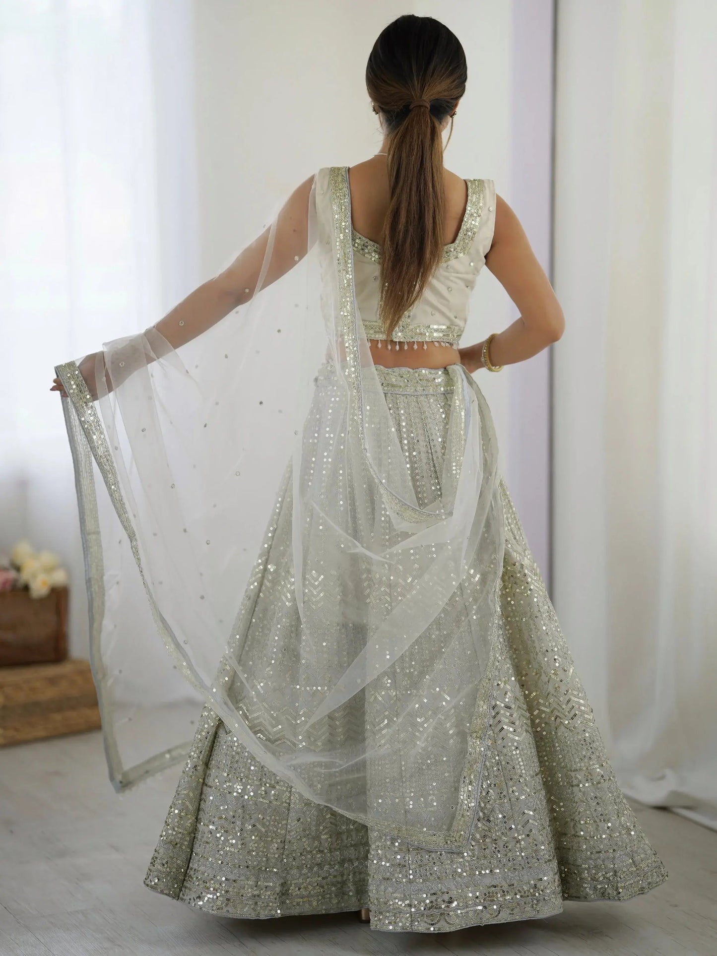 Capricious Grey Dori Work Georgette Wedding Wear Lehenga With Blouse - Zeel Clothing