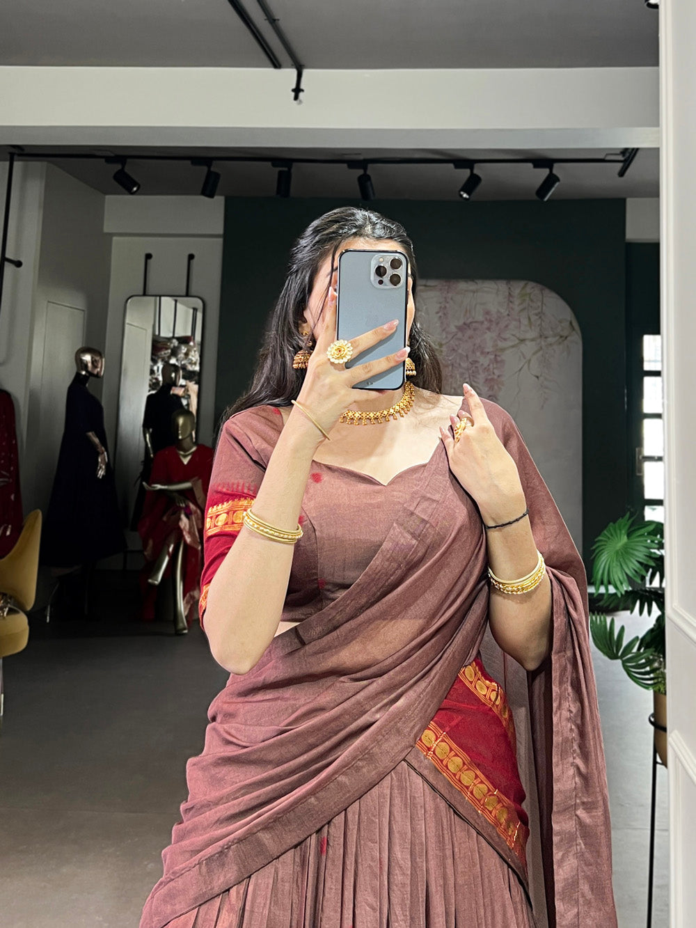 Brown Color Zari Weaving Work Chanderi Lehenga Choli