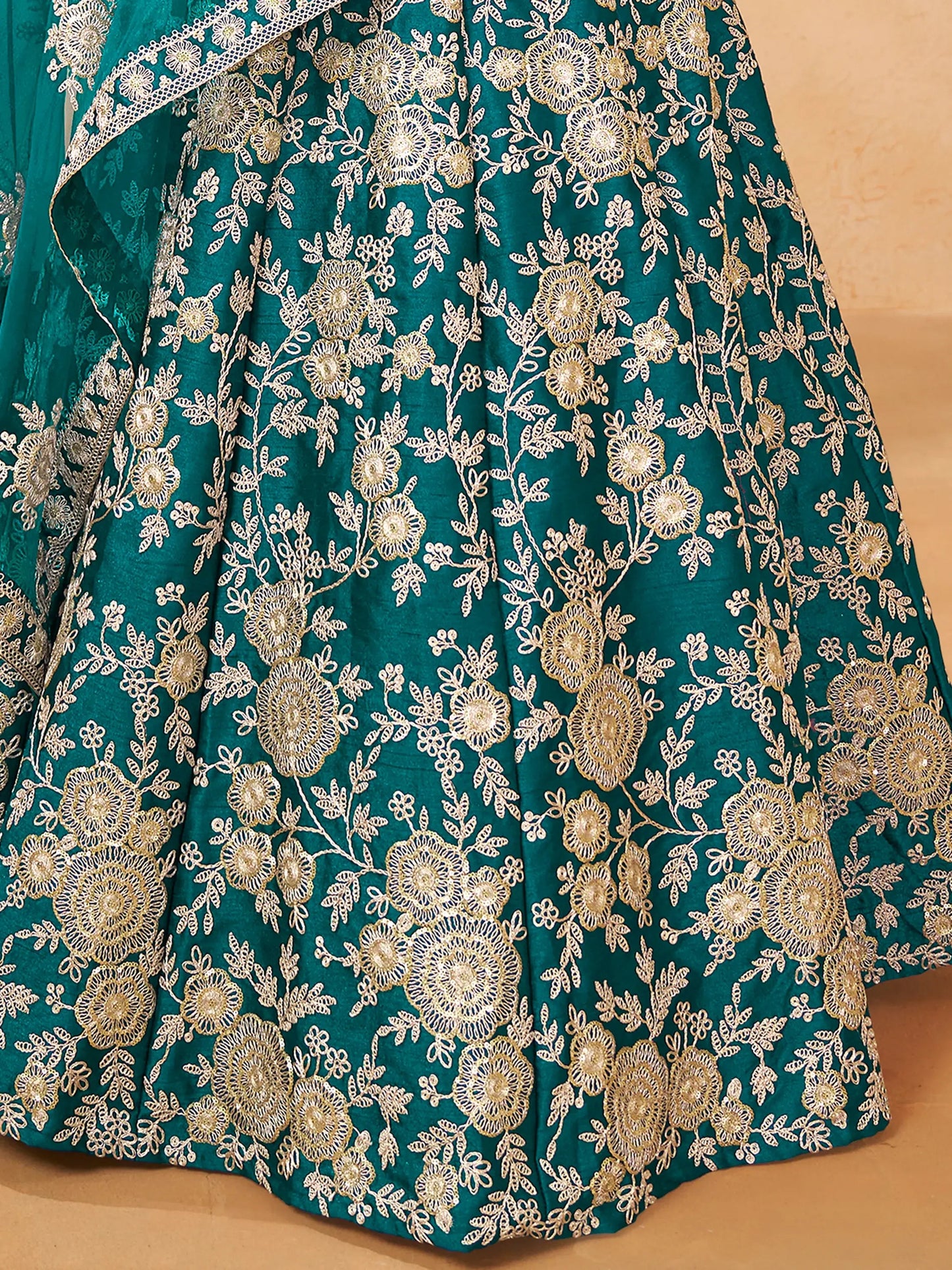 Dazzling Teal Green Embroidered Silk Engagement Wear Lehenga Choli - Zeel Clothing