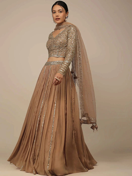 Enchanting Beige Sequins Georgette Engagement Wear Lehenga Choli - Zeel Clothing