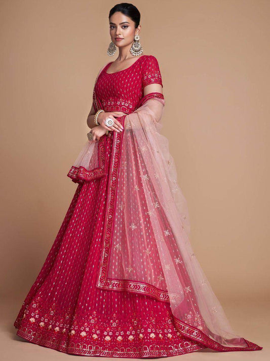 Enchanting Rani Pink Embroidery Georgette Wedding Lehenga Choli - Zeel Clothing