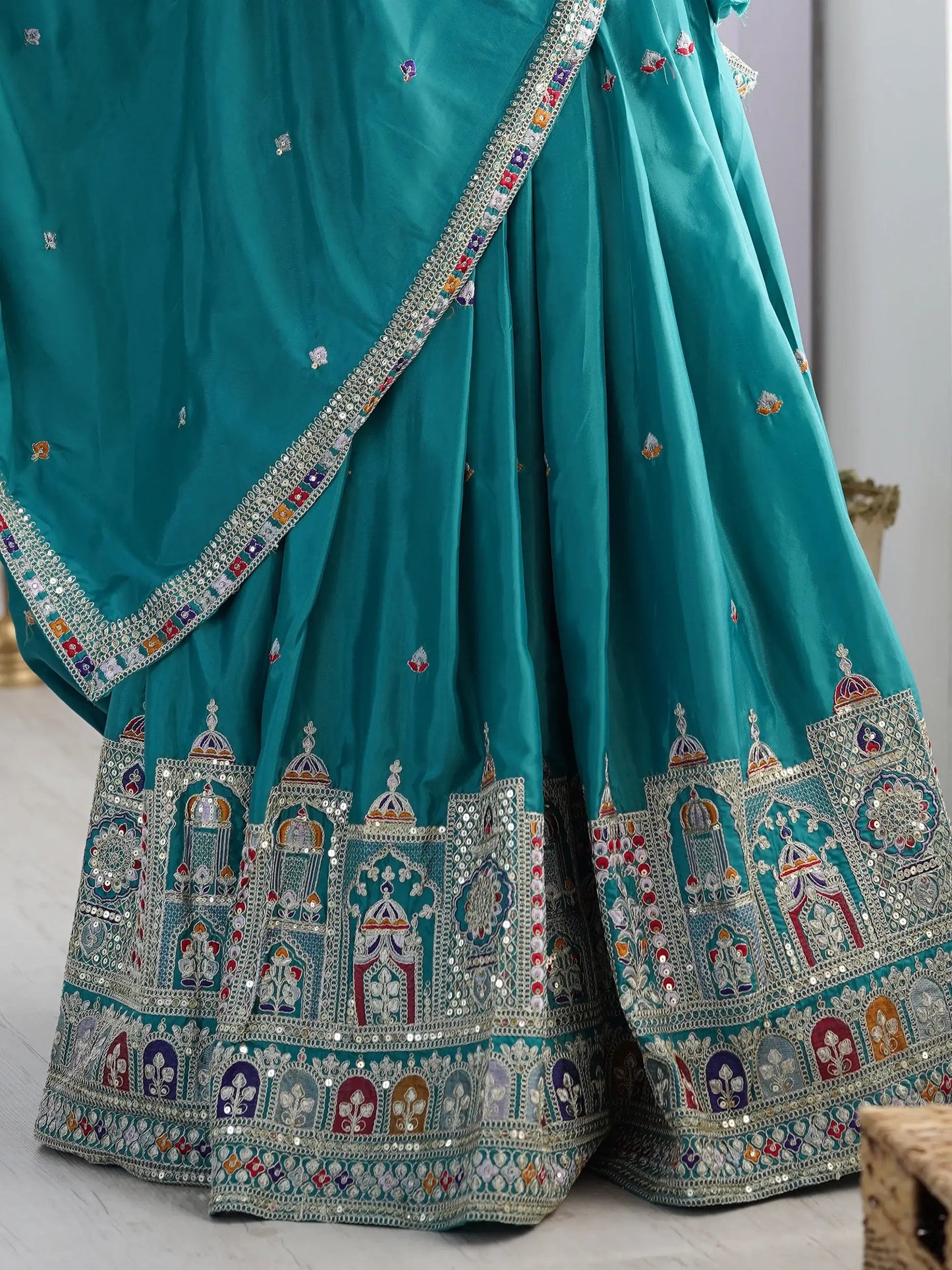 Enchanting Teal Green Thread Work Silk Wedding Lehenga Choli - Zeel Clothing