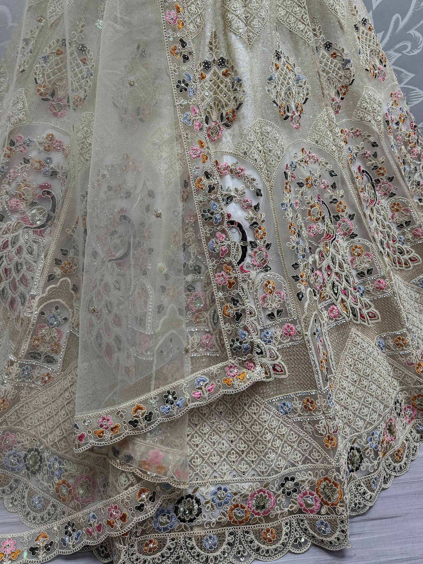 Excellent Off-White Lace Work Net Bridesmaid Lehenga Choli - Zeel Clothing