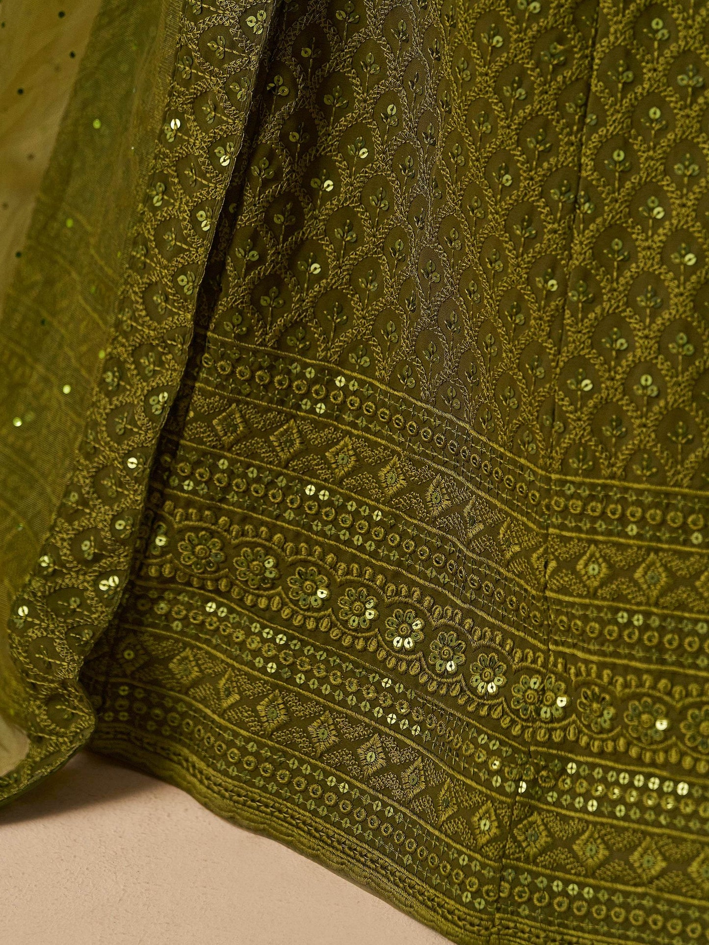 Excellent Olive Green Thread Work Georgette Wedding Lehenga Choli - Zeel Clothing