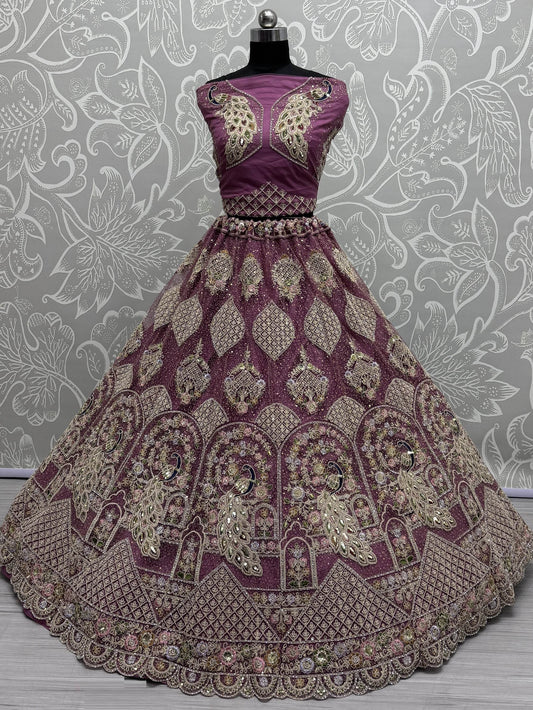 Fabulous Lavender Dori Work Net Bridesmaid Lehenga Choli With Dupatta - Zeel Clothing