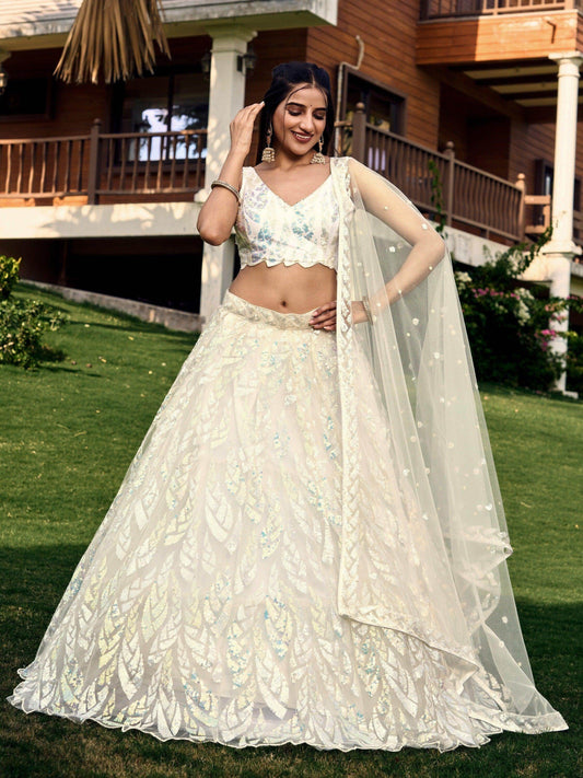 Fabulous Off-White Sequins Net Traditional Lehenga Choli With Dupatta - Zeel Clothing