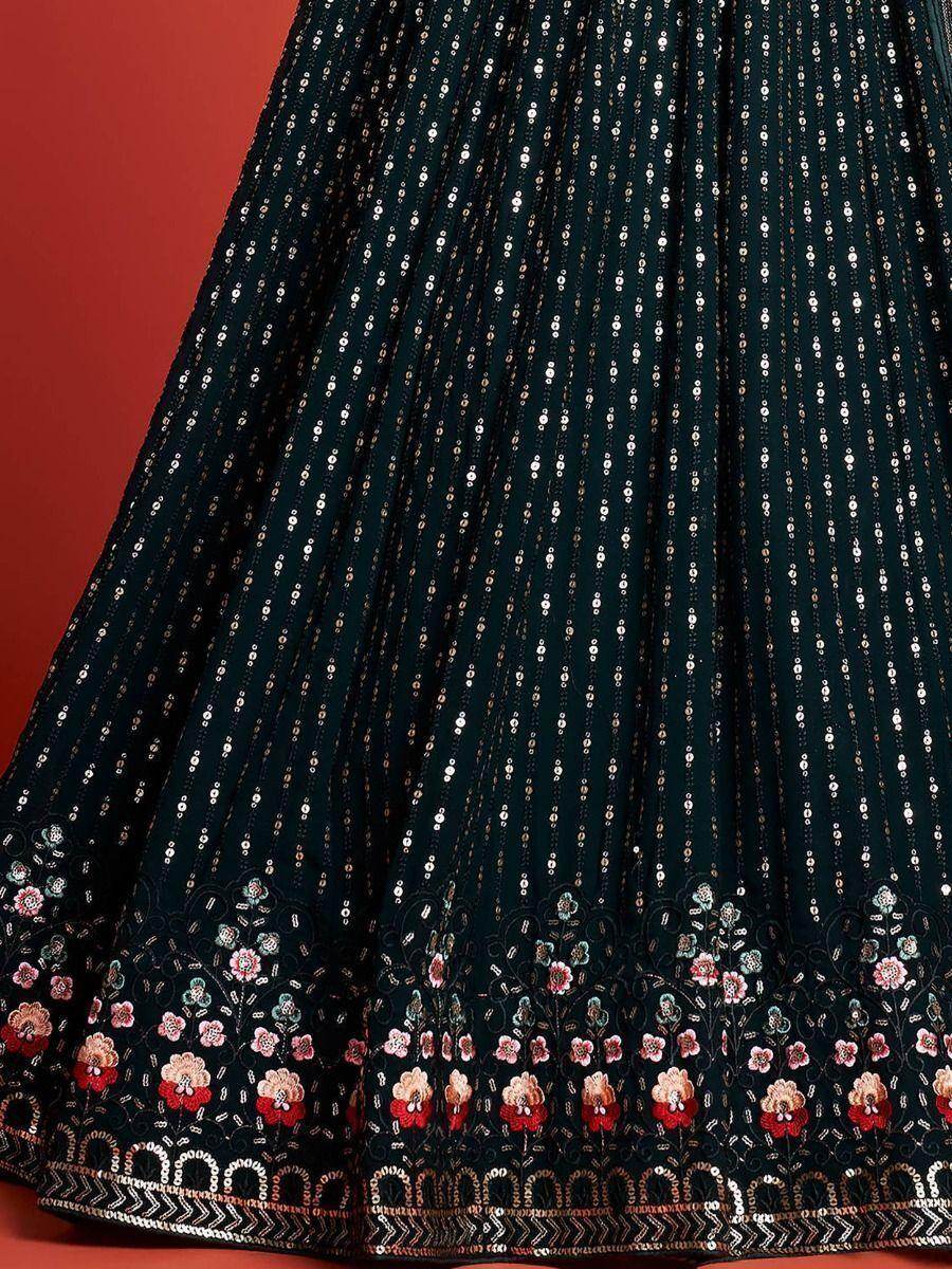 Fascinating Green Embroidery Georgette Wedding Wear Lehenga Choli - Zeel Clothing