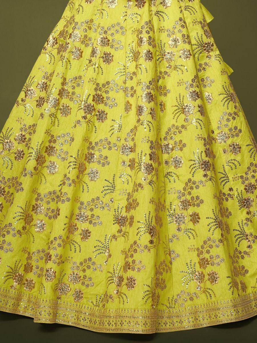 Fascinating Neon Green Sequins Silk Sangit Wear Lehenga Choli - Zeel Clothing