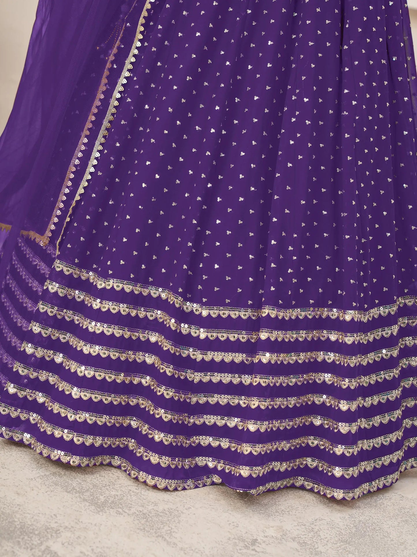 Fascinating Violet Sequins Georgette Engagement Wear Lehenga Choli - Zeel Clothing