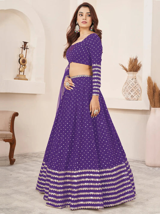 Fascinating Violet Sequins Georgette Engagement Wear Lehenga Choli - Zeel Clothing