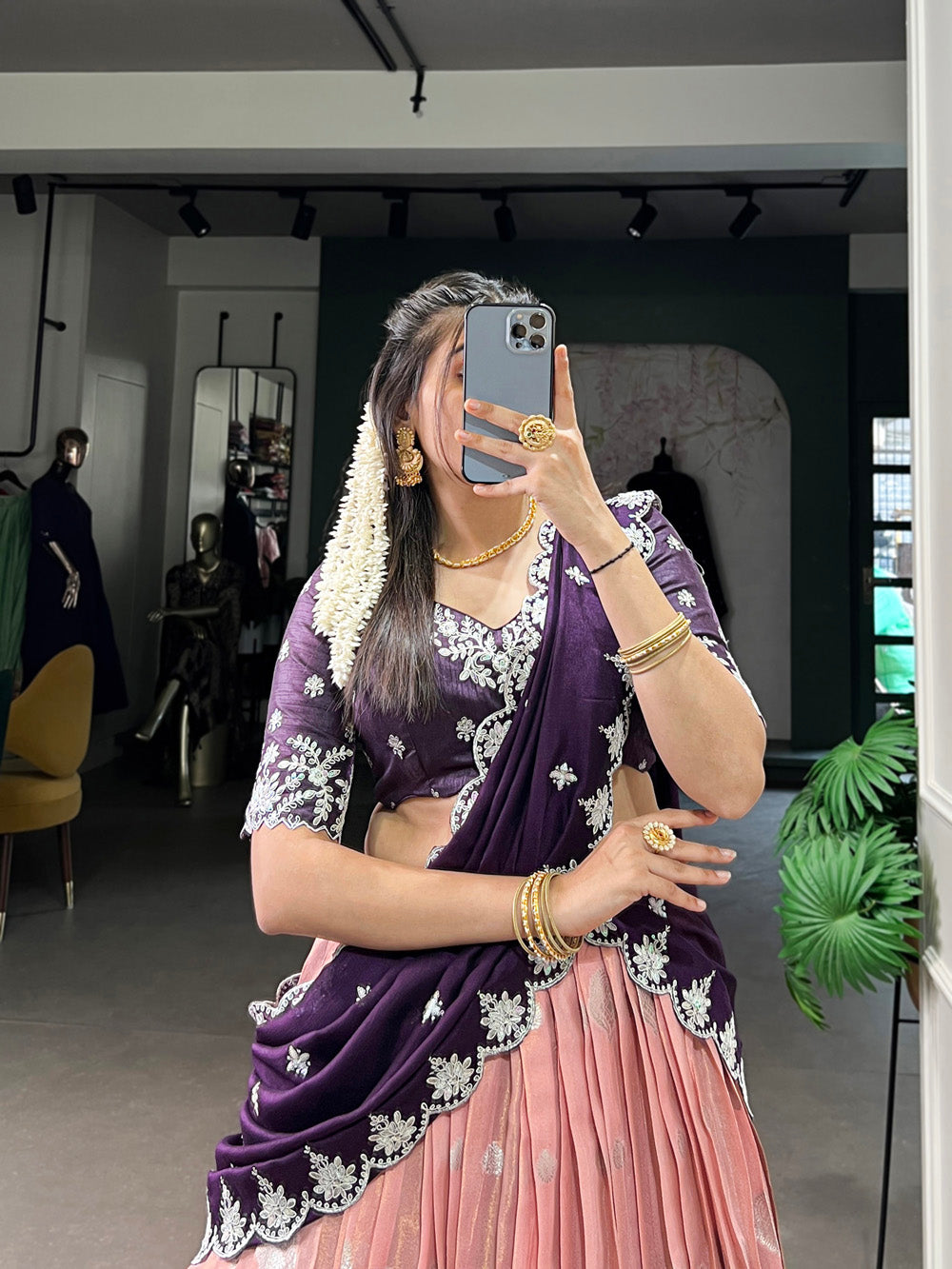 Peach Color Zari Weaving Work Sequins And Embroidery Border With Zari Kota Women Wear