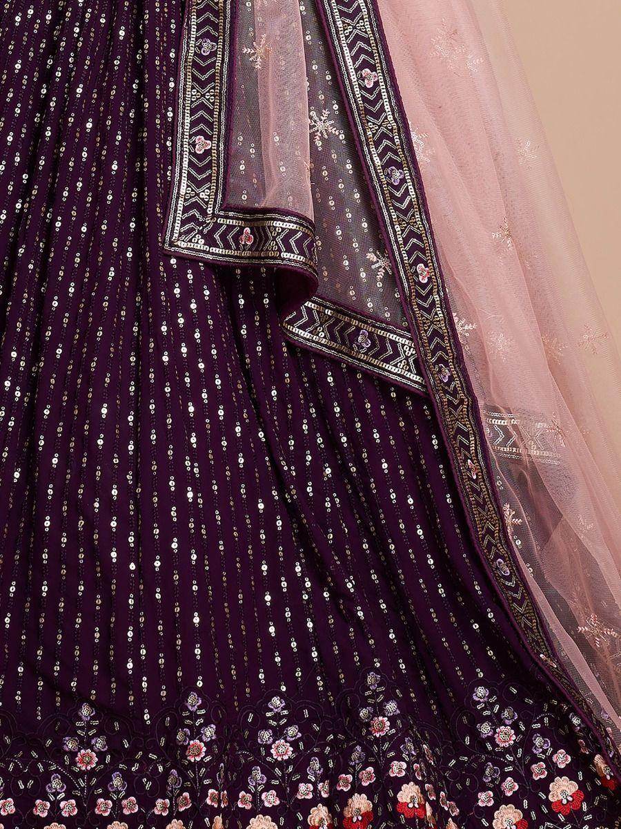 Glamorous Purple Embroidery Georgette Designer Lehenga Choli - Zeel Clothing