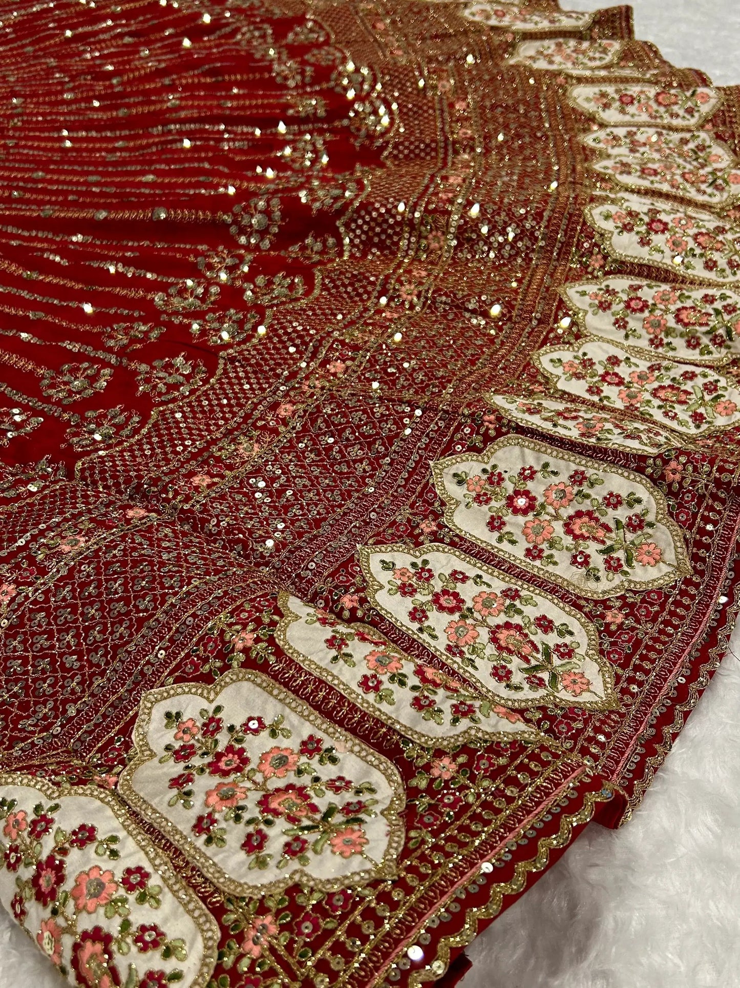 Glamorous Red Sequins Silk Wedding Lehenga Choli With Dupatta - Zeel Clothing