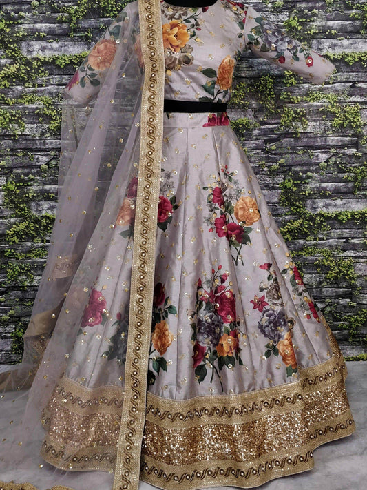 Gorgeous Gray Colored Partywear Designer Embroidered Lehenga Choli - Zeel Clothing