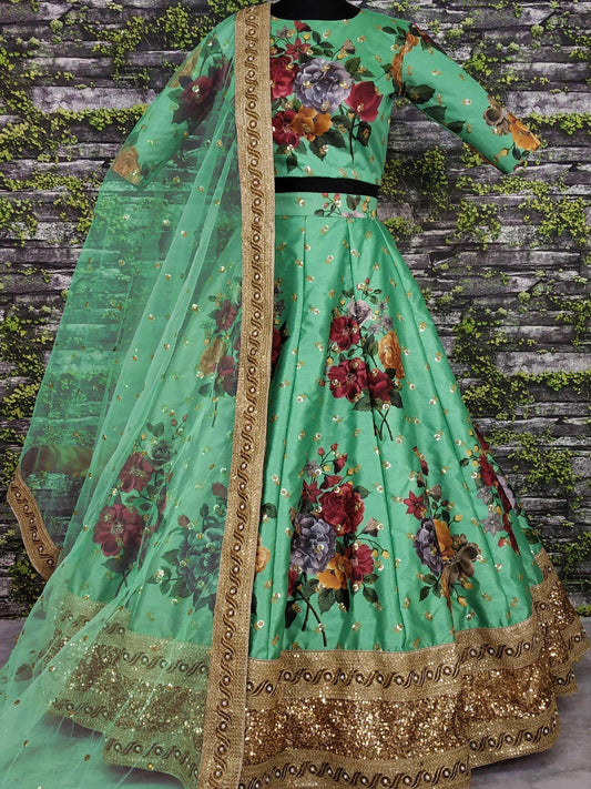 Gorgeous Green Colored Partywear Designer Embroidered Lehenga Choli - Zeel Clothing