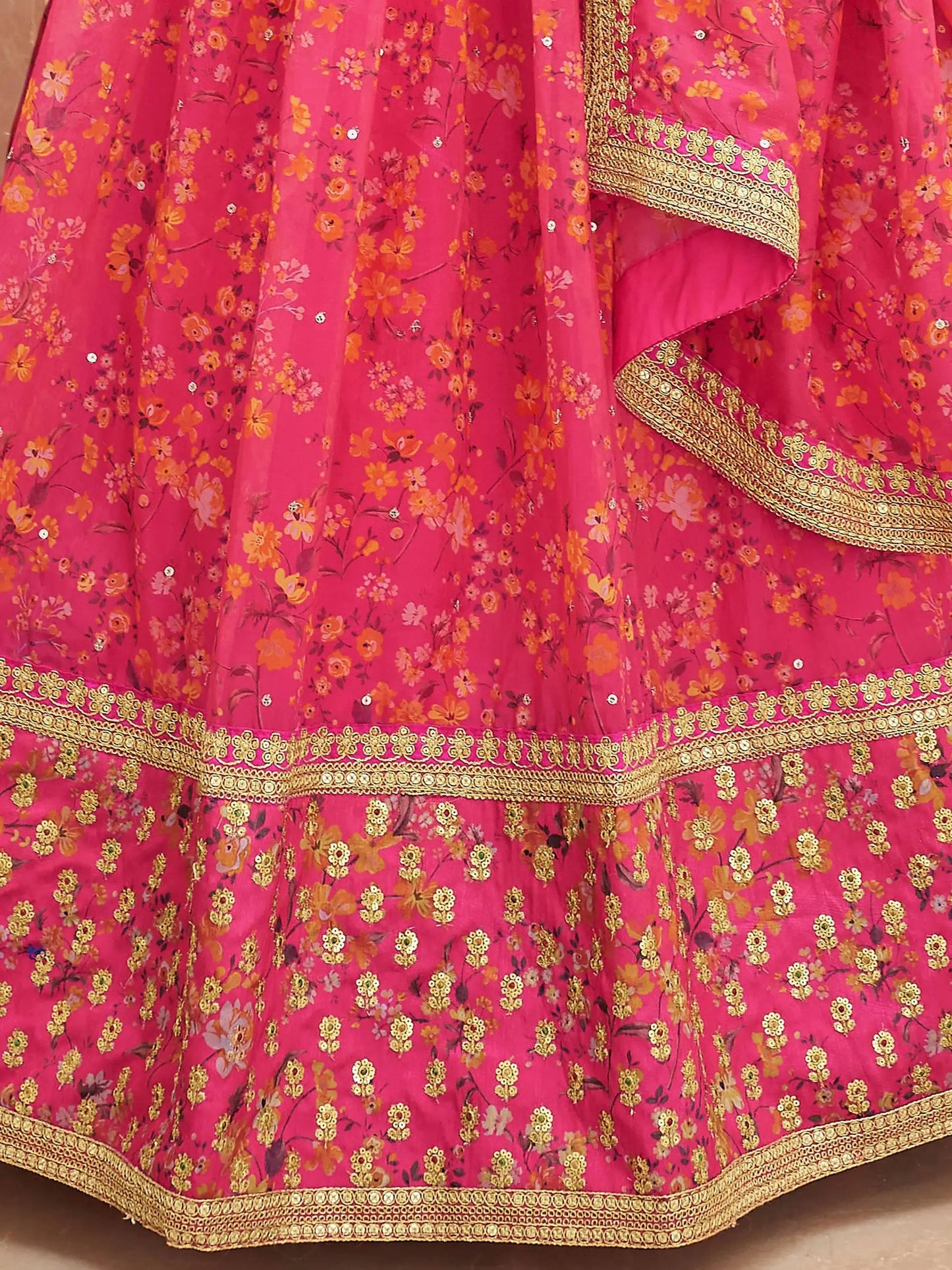 Gorgeous Pink Floral Printed Organza Traditional Lehenga Choli - Zeel Clothing