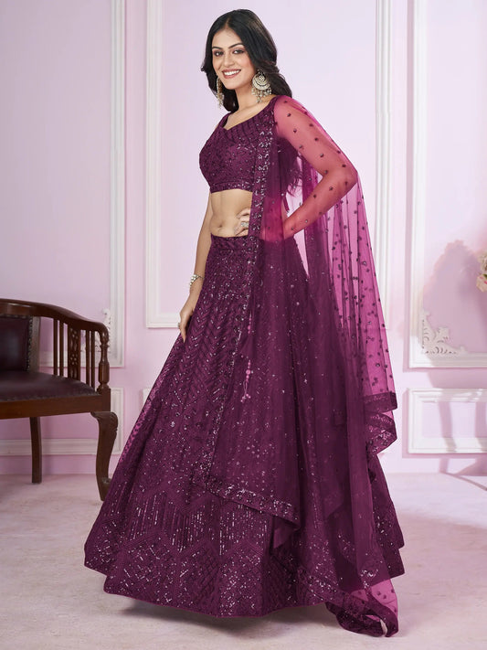 Gorgeous Purple Sequins Net Designer Lehenga Choli With Dupatta - Zeel Clothing