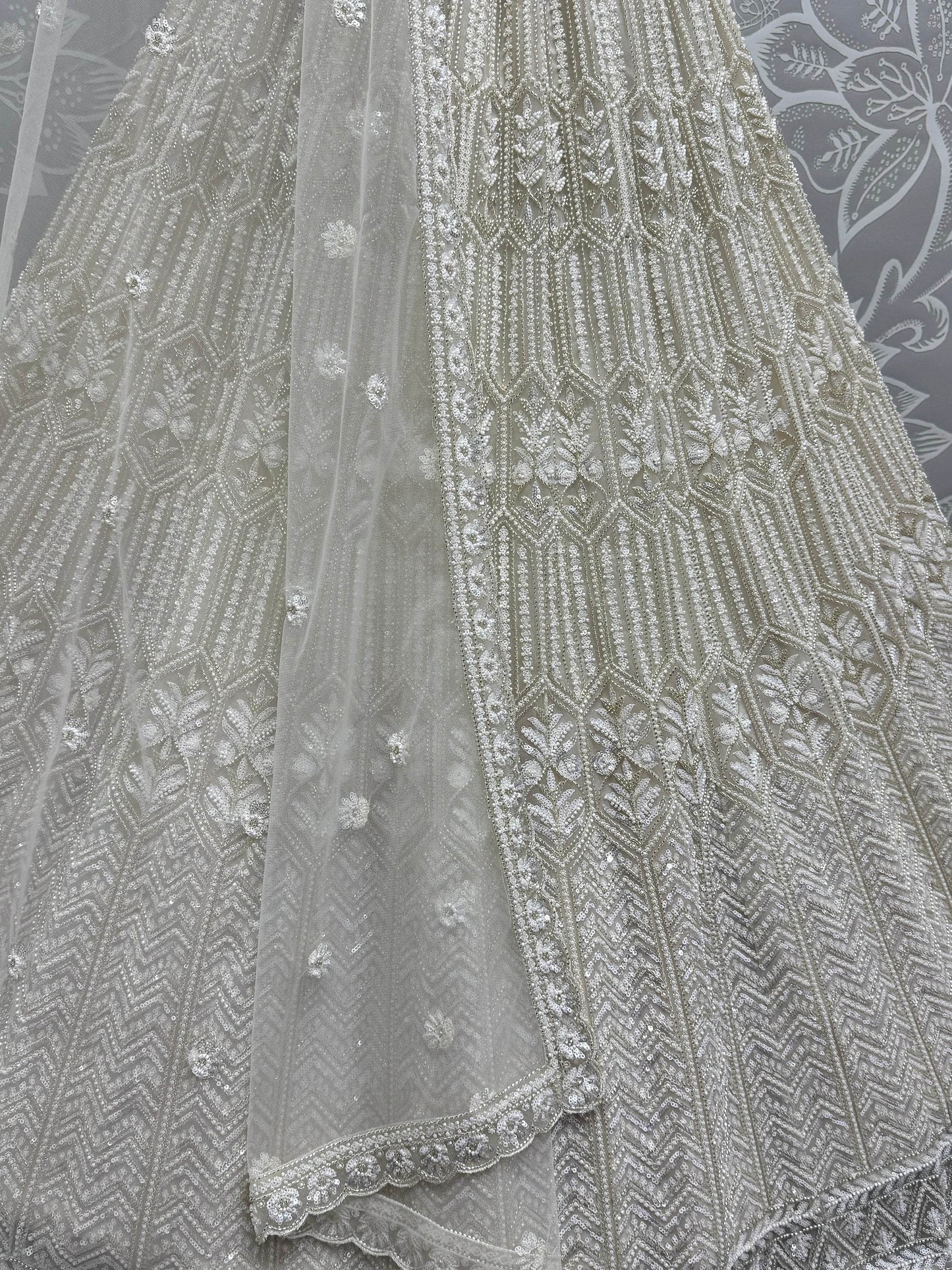 Great White Sequins Net Bridesmaid Lehenga Choli With Dupatta - Zeel Clothing