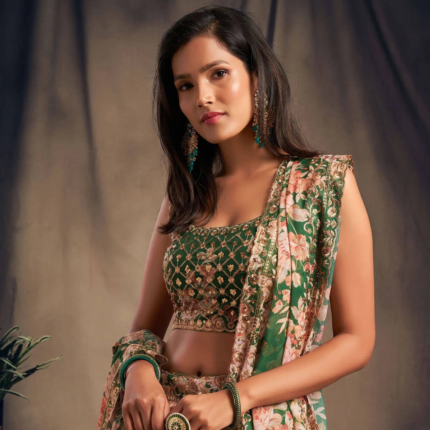 Green Floral Printed Organza Festival Lehenga Choli - Zeel Clothing