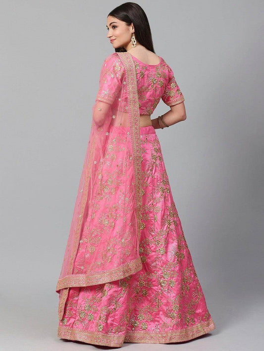 Hypnotic Pink Colored Wedding Wear Embroidered Satin Lehenga Choli - Zeel Clothing