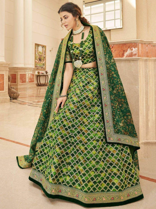 Improbable Green Sequins Art Silk Engagement Wear Lehenga Choli - Zeel Clothing