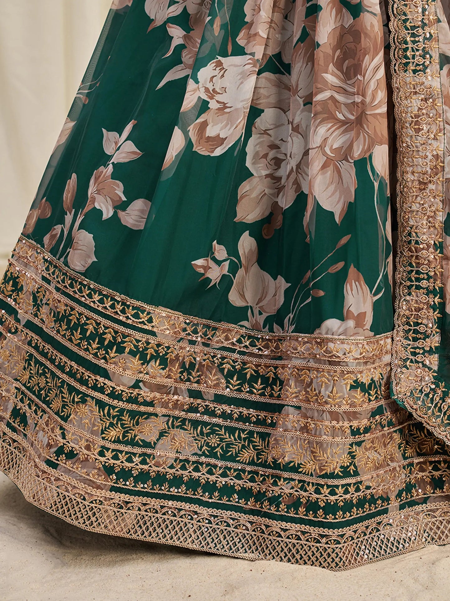 Incredible Green Sequins Organza Mehendi Wear Lehenga Choli - Zeel Clothing