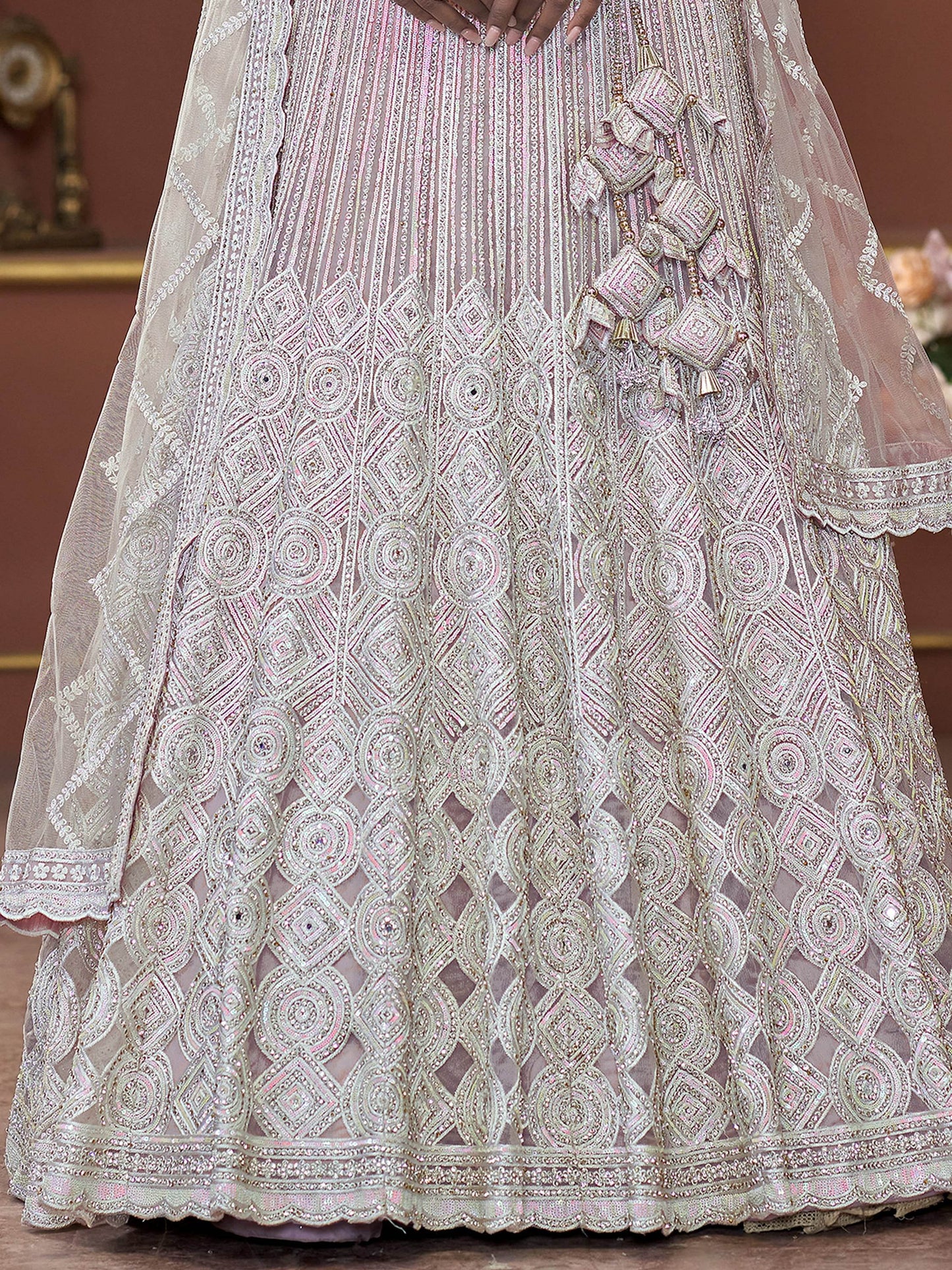Incredible Pink Jarkan Work Net Engagement Wear Lehenga Choli - Zeel Clothing