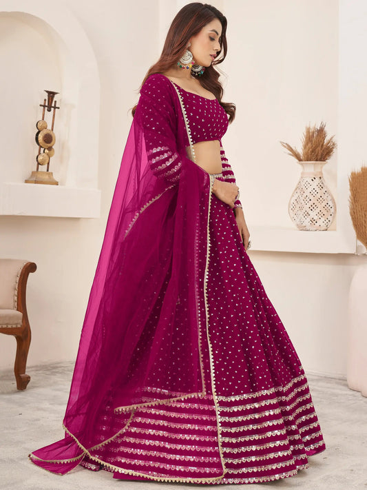 Lovable Rani Pink Sequins Georgette Wedding Wear Lehenga Choli - Zeel Clothing