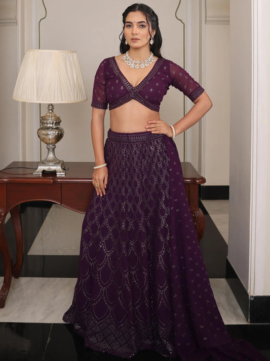 Lovable Wine Embroidered Party Wear Lehenga Choli With Dupatta - Zeel Clothing