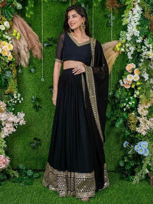 Lovely Black Embroidered Work Georgette Lehenga Choli - Zeel Clothing