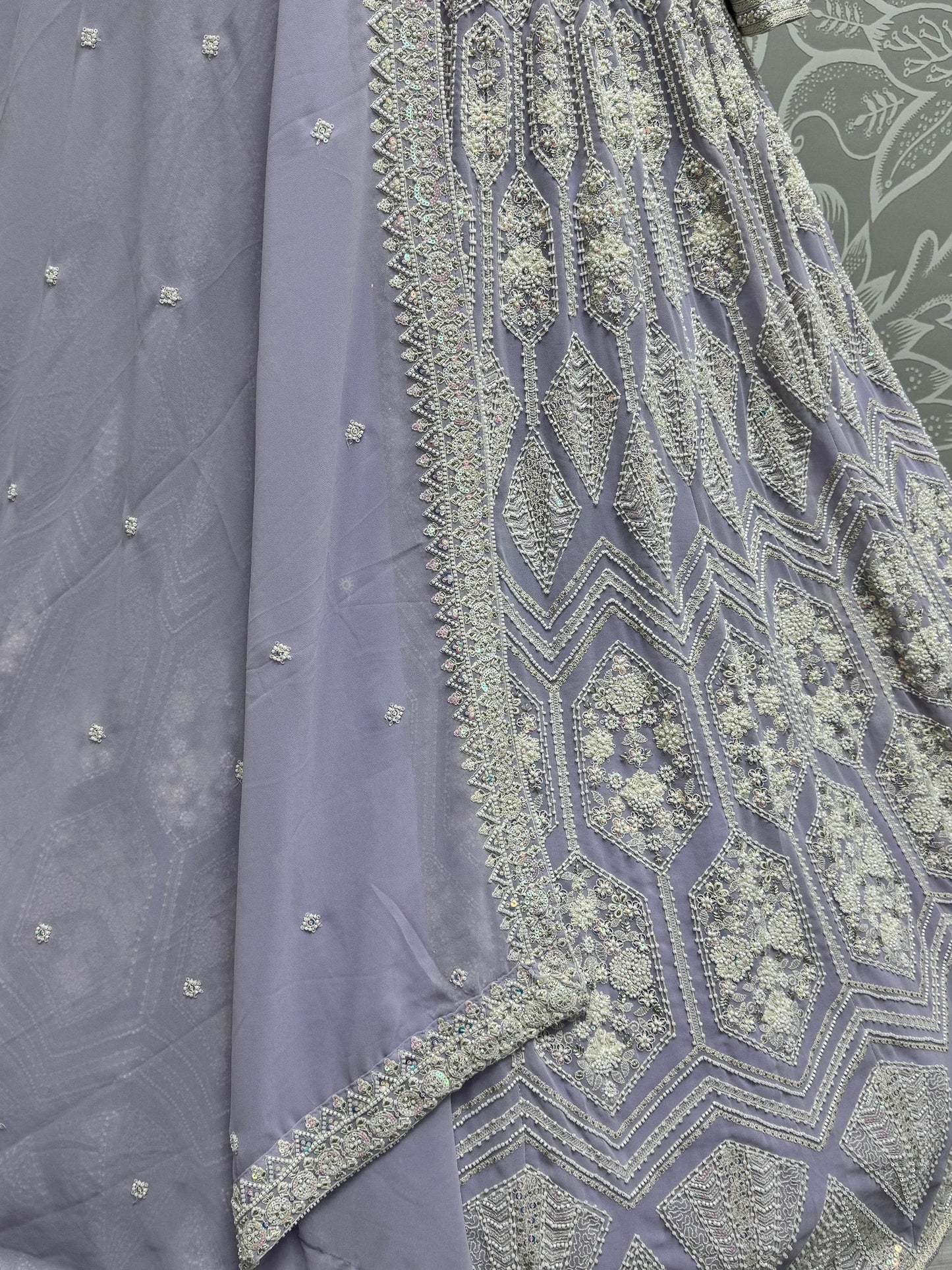 Lovely Lavender Thread Work Georgette Wedding Lehenga Choli - Zeel Clothing