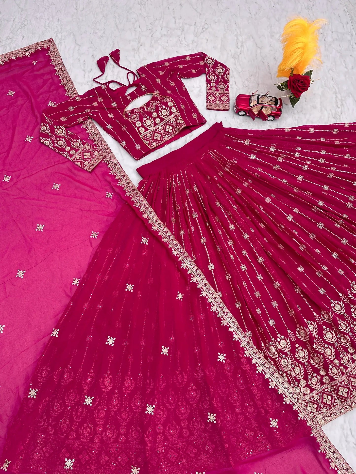 Lovely Rani Pink Embroidered Georgette Engagement Wear Lehenga Choli - Zeel Clothing