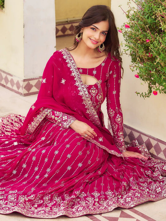 Lovely Rani Pink Embroidered Georgette Engagement Wear Lehenga Choli - Zeel Clothing