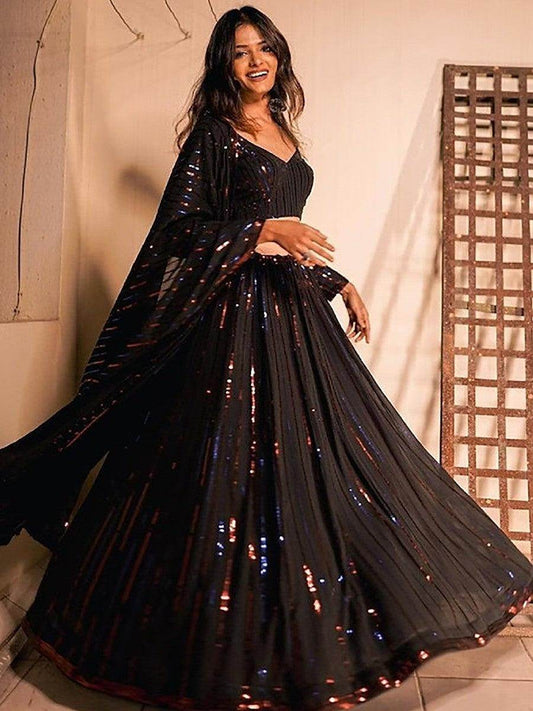 Magnetic Black Sequins Georgette Lehenga Choli With Dupatta - Zeel Clothing