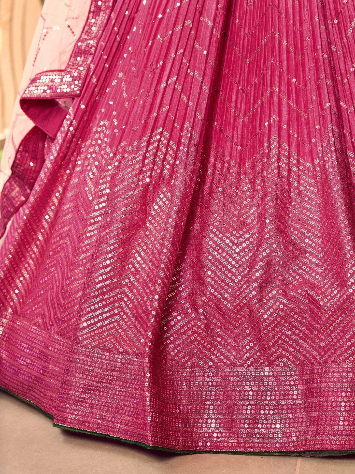 Majestic Pink Sequins Chinon Wedding Wear Lehenga Choli With Dupatta - Zeel Clothing
