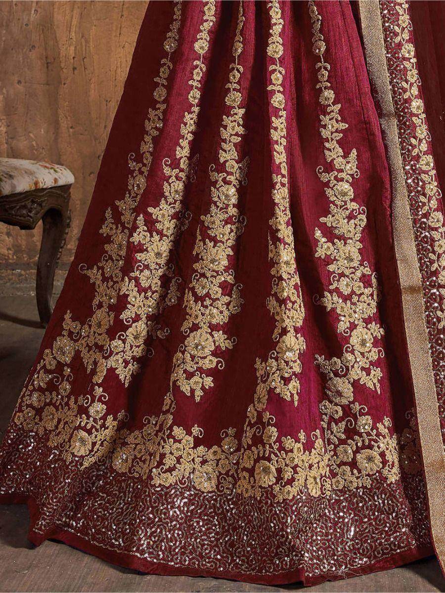 Mesmerizing Maroon Embroidered Raw Silk Lehenga Choli With Dupatta - Zeel Clothing
