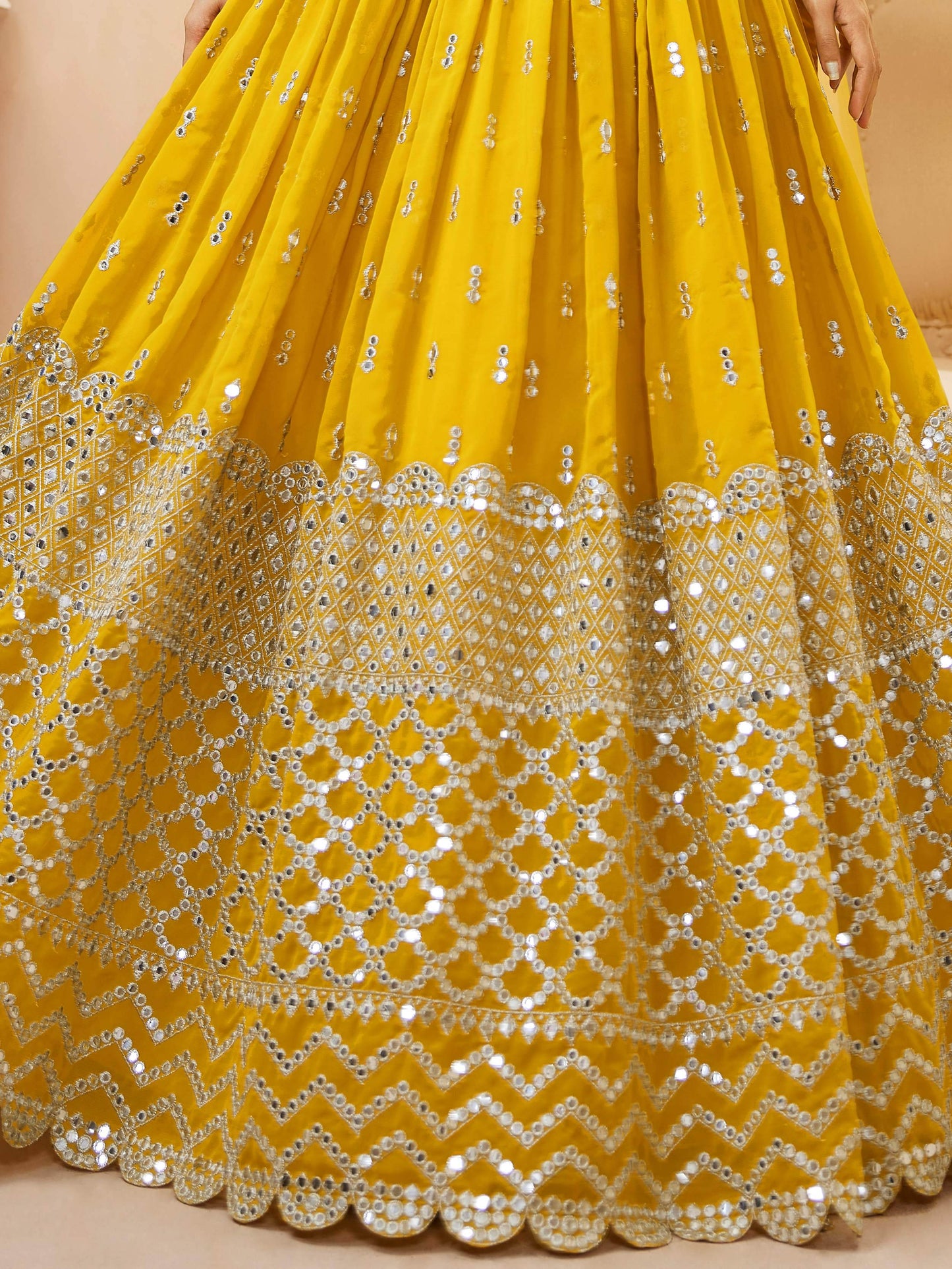 Mesmerizing Yellow Sequins Georgette Haldi Wear Lehenga Choli - Zeel Clothing