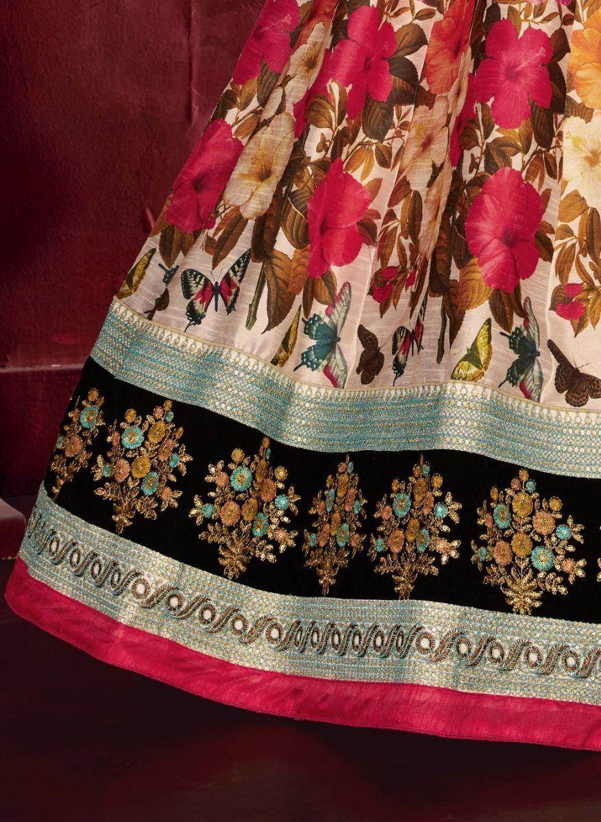 Multi-Color Floral Print Banglori Silk Reception Wear Lehenga Choli - Zeel Clothing