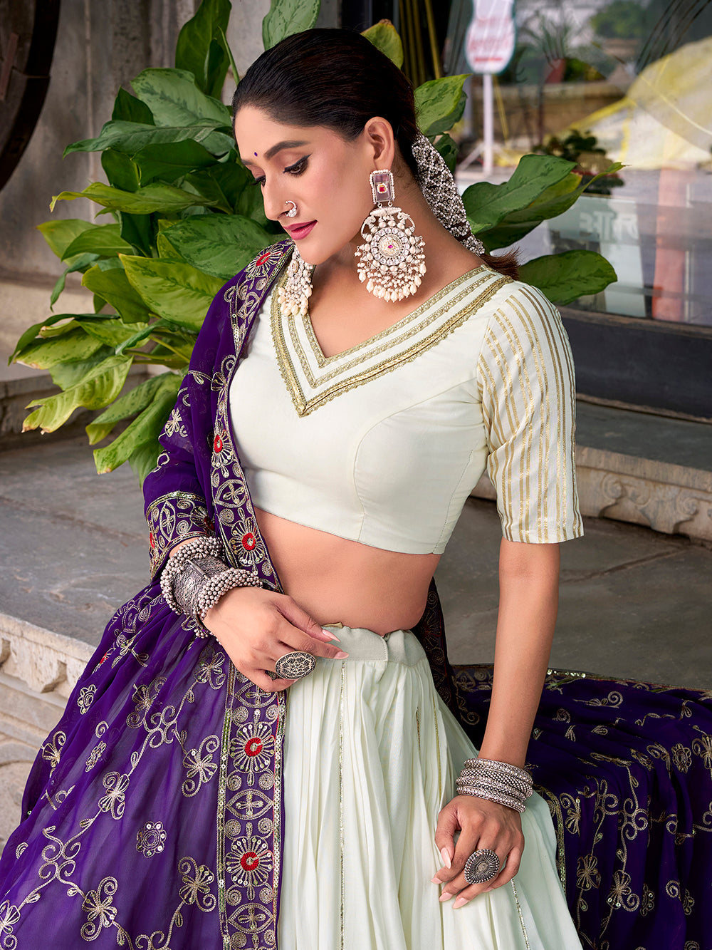 White Color Zari Weaving Work With Lace Touch Up Rayon Lehenga choli