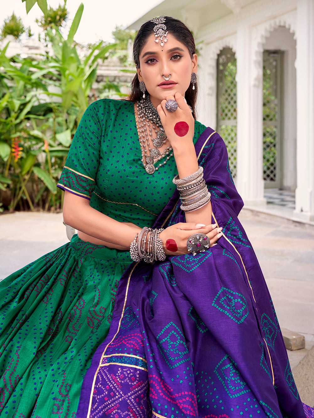 Green Color Bandhej Print With Gotta Patti Lace Tasar Silk Lehenga Choli
