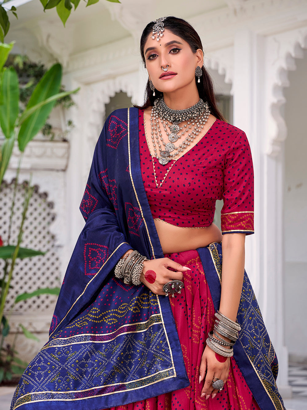 Pink Color Bandhej Print With Gotta Patti Lace Tasar Silk Lehenga Choli