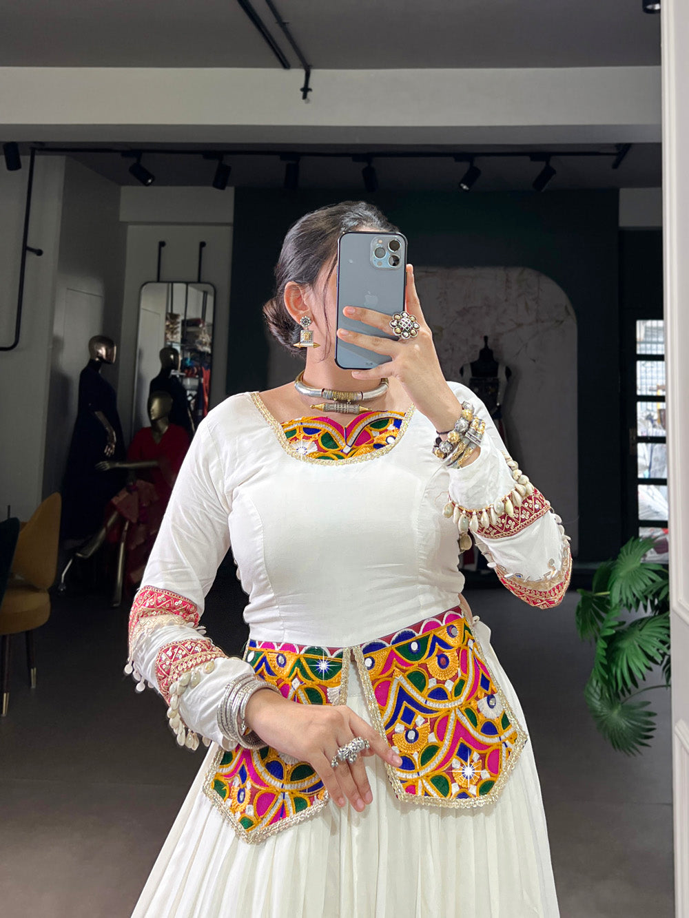 White Color Multi Patch With Lace Touch Up Rayon Chaniya Choli