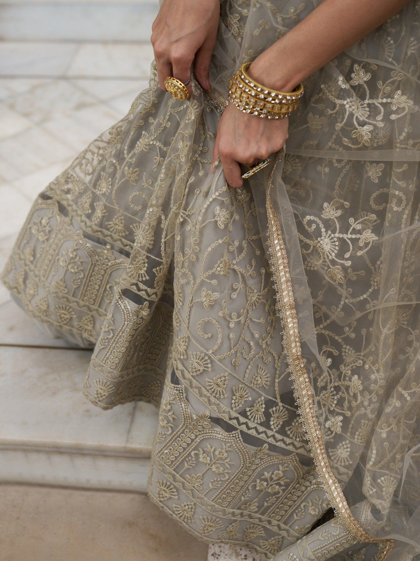 Bewitching Ivory Thread Work Net Engagement Wear Lehenga Choli