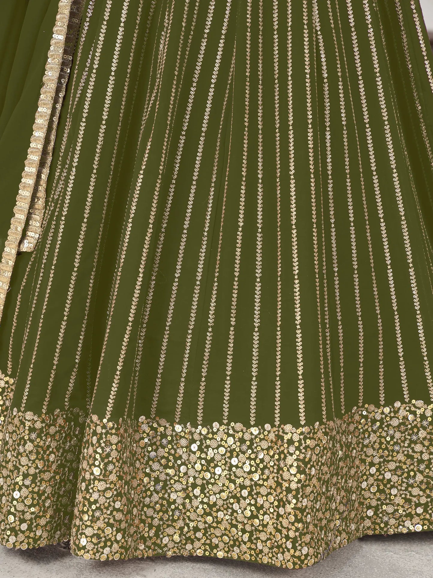 Outstanding Green Sequins Georgette Mehendi Wear Lehenga Choli - Zeel Clothing