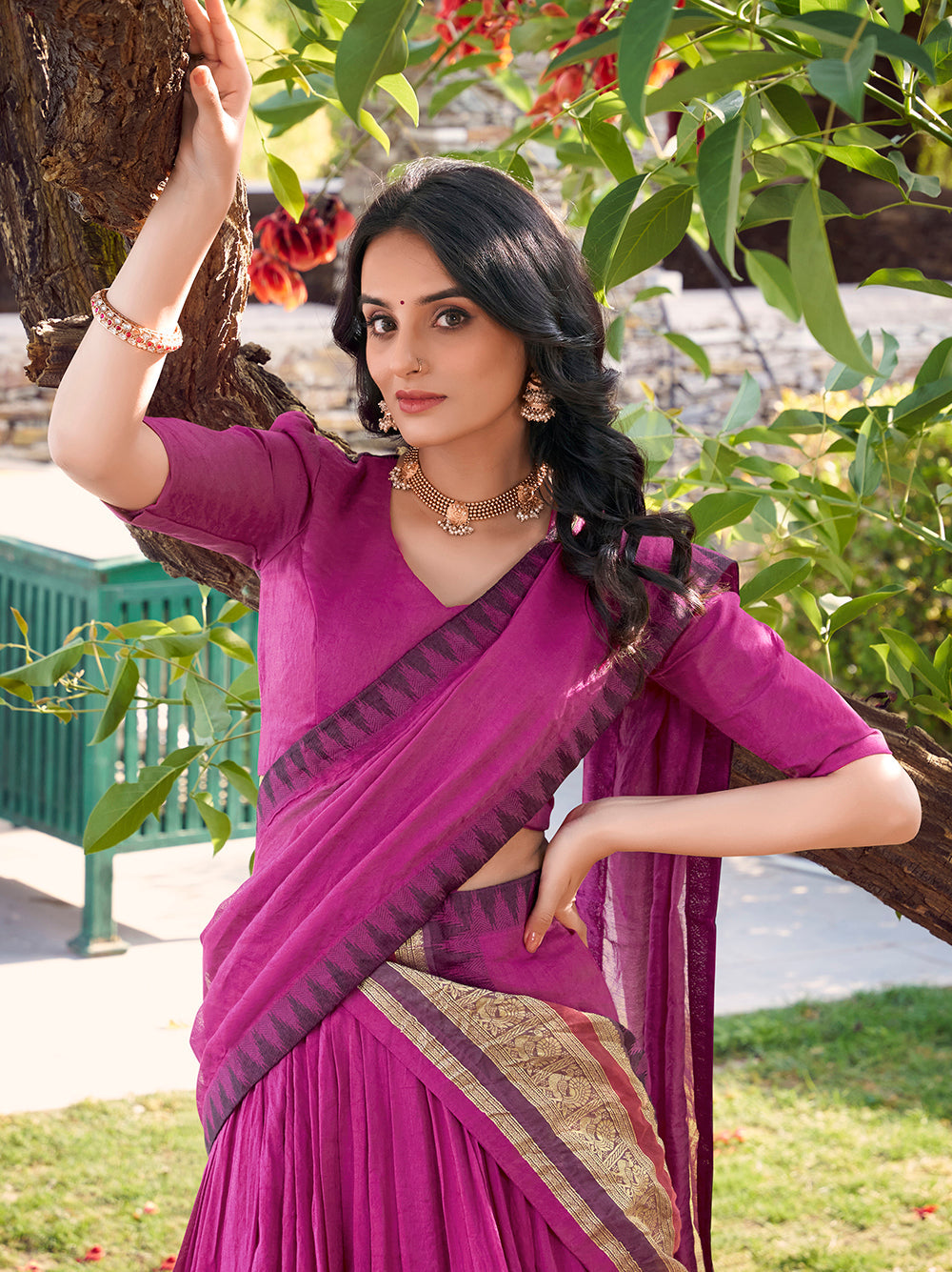 Pink Color Plain With Zari Weaving Work Chanderi Silk Lehenga Choli