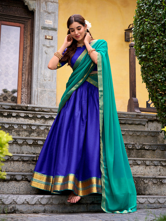 Royal Blue Color Zari Weaving Work Poly Cotton Lehenga choli