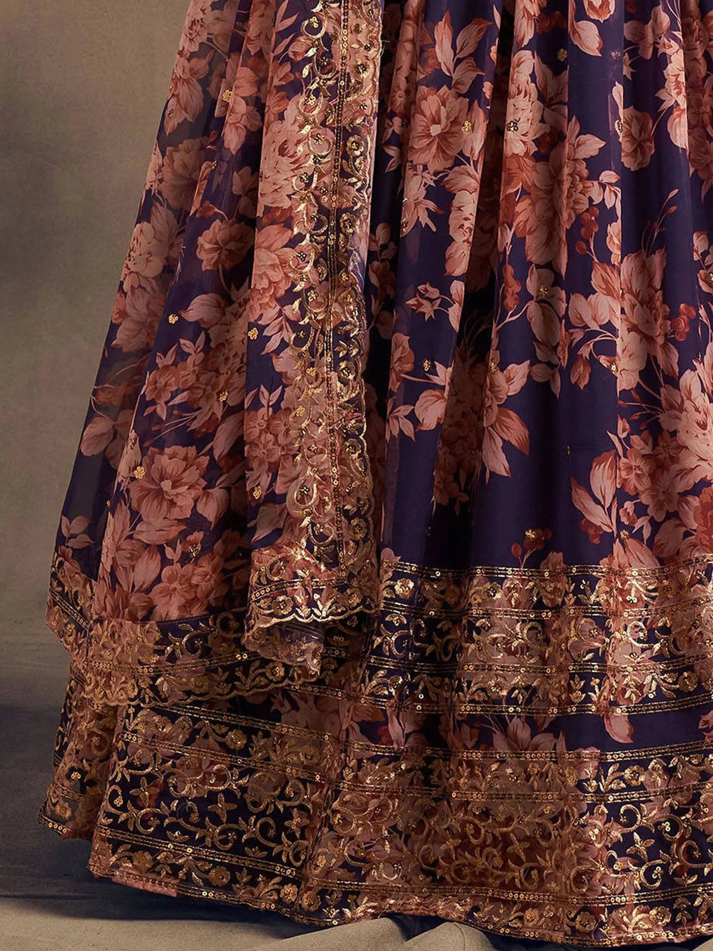 Purple Floral Printed Organza Festival Lehenga Choli - Zeel Clothing