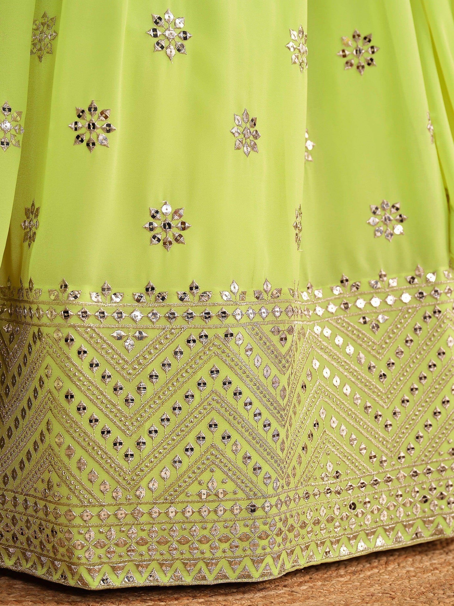 Ravished Lime Green Embroidered Georgette Traditional Lehenga Choli - Zeel Clothing