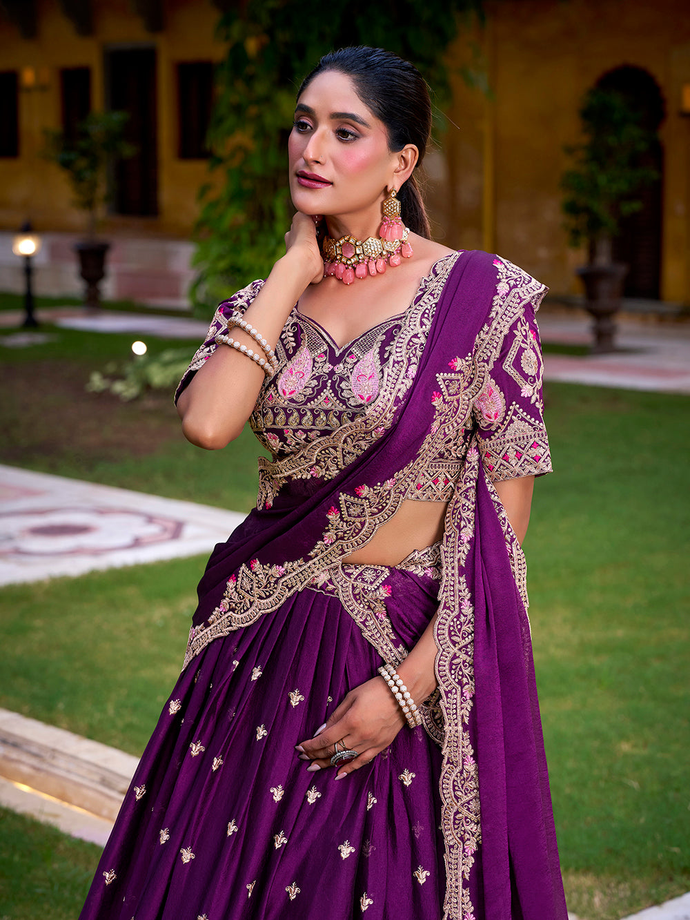 Purple Color Sequince And Thread Embroidery Work Rangoli Crush Lehenga Choli